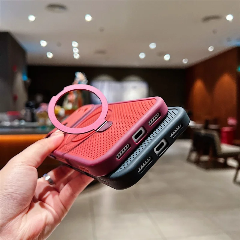 Til iPhone 18 Pro / 17 Pro Case Magnetisk Stand Med Varmeafledning Mesh PC + TPU Telefonbeskyttelse - Rød