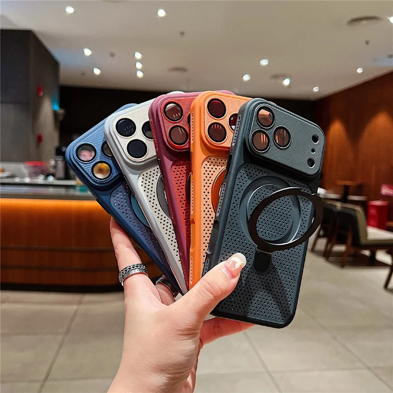 Til iPhone 18 Pro / 17 Pro Case Magnetisk Stand Med Varmeafledning Mesh PC + TPU Telefonbeskyttelse - Rød