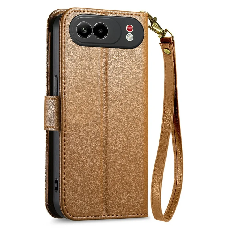 For ZTE nubia Air Pro 5G Case Floral Leaf Pattern Multi Card Slots Zipper Leather Phone Cover with Wrist Strap - Brown