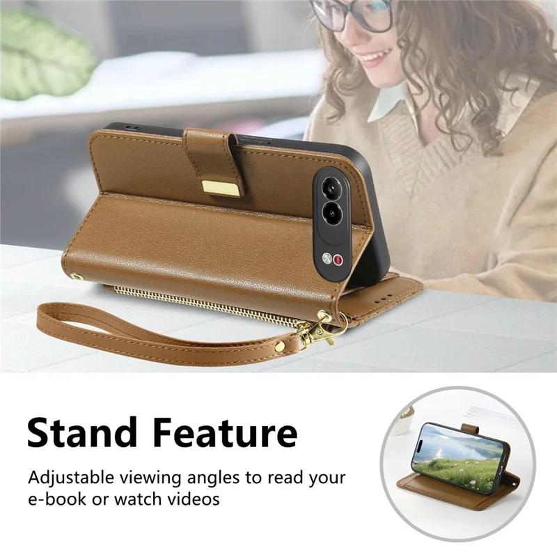 For ZTE nubia Air Pro 5G Case Floral Leaf Pattern Multi Card Slots Zipper Leather Phone Cover with Wrist Strap - Brown