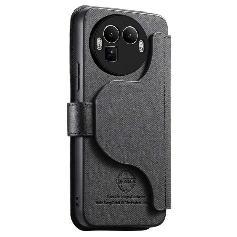 Voor Realme GT 8 Pro 5G Magnetische Hoesje RFID-blokkering Afneembare Portemonnee Stand Stoffen Structuur Leren Telefoonhoes - Zwart