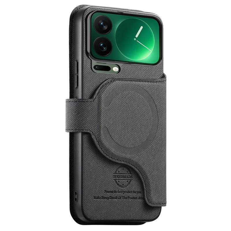 For Xiaomi 17 Pro Max Magnetic Case RFID Blocking Detachable Wallet Stand Cloth Texture Leather Phone Cover - Black