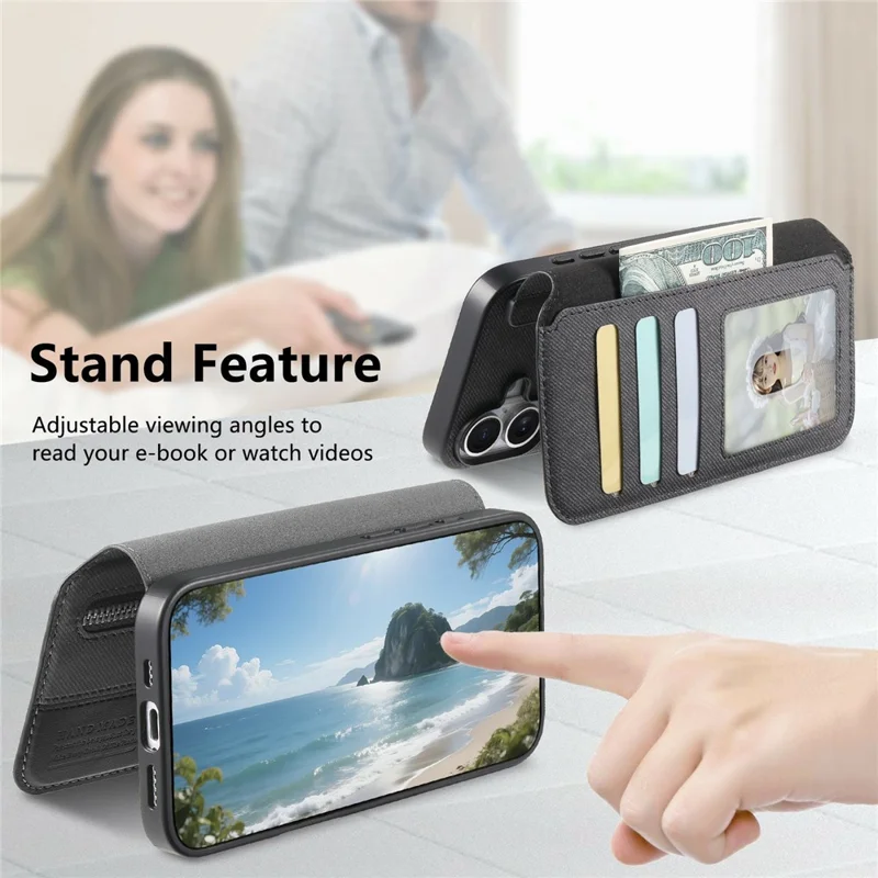 For Xiaomi 17 Pro Max Magnetic Case RFID Blocking Detachable Wallet Stand Cloth Texture Leather Phone Cover - Black