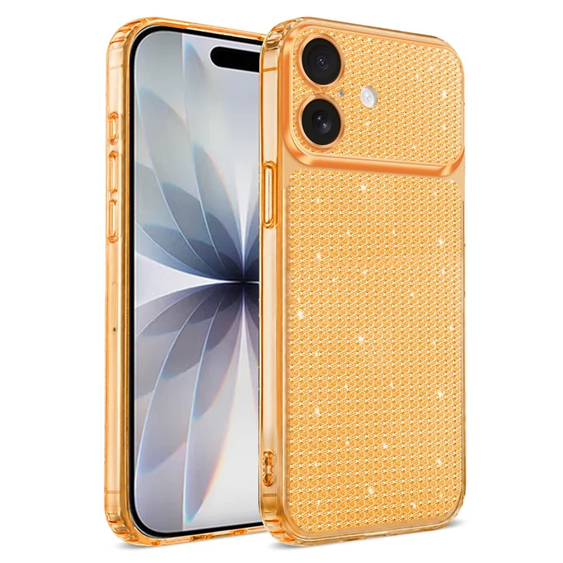 For iPhone 16 TPU Case Diamond Texture Glitter Shockproof Phone Cover with Airbag Corner - Orange