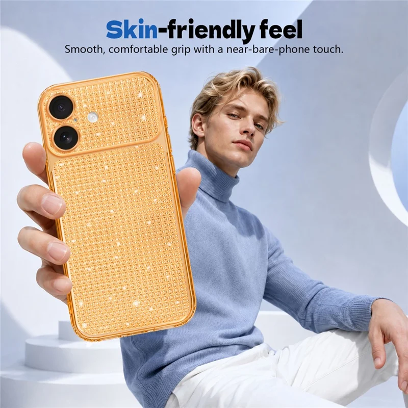 For iPhone 16 TPU Case Diamond Texture Glitter Shockproof Phone Cover with Airbag Corner - Orange