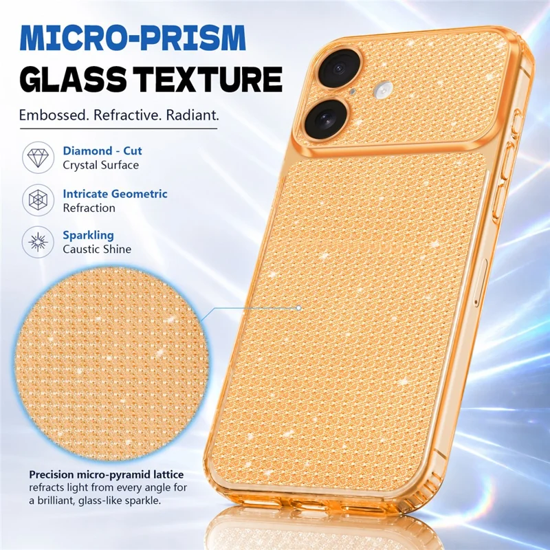 For iPhone 16 TPU Case Diamond Texture Glitter Shockproof Phone Cover with Airbag Corner - Orange