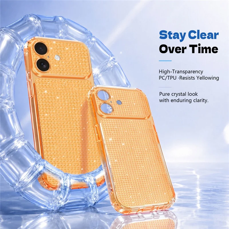 For iPhone 16 TPU Case Diamond Texture Glitter Shockproof Phone Cover with Airbag Corner - Orange