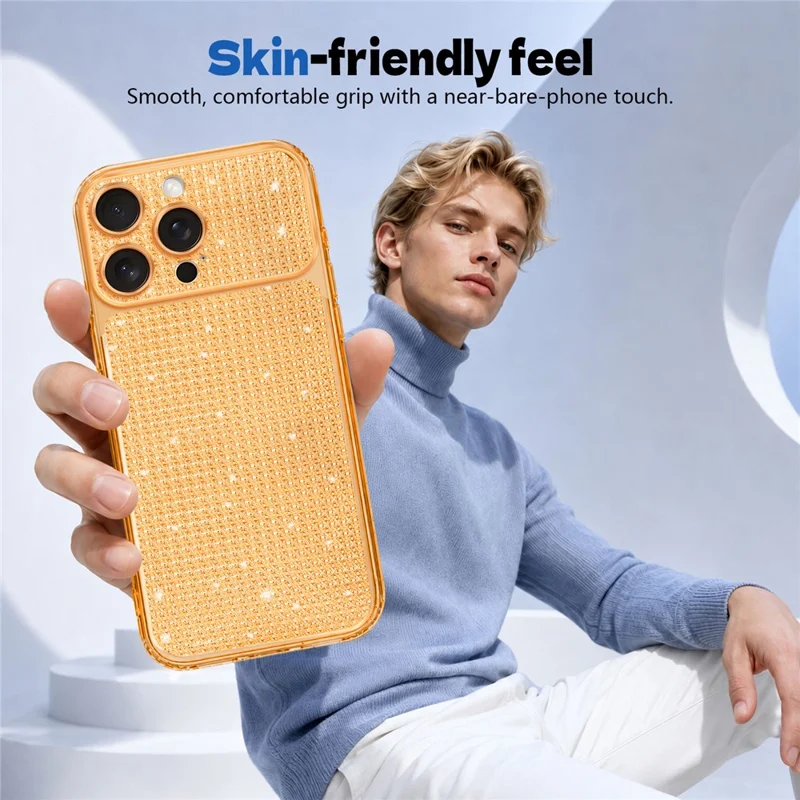 For iPhone 16 Pro Max TPU-case med diamantstruktur Glitter stødfast telefonbeskyttelse med luftpude i hjørner - Orange