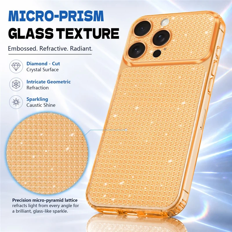 For iPhone 16 Pro Max TPU-case med diamantstruktur Glitter stødfast telefonbeskyttelse med luftpude i hjørner - Orange