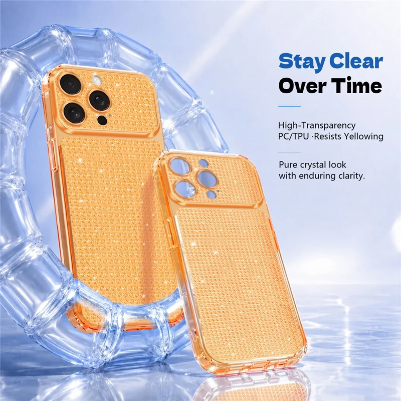 For iPhone 16 Pro Max TPU-case med diamantstruktur Glitter stødfast telefonbeskyttelse med luftpude i hjørner - Orange