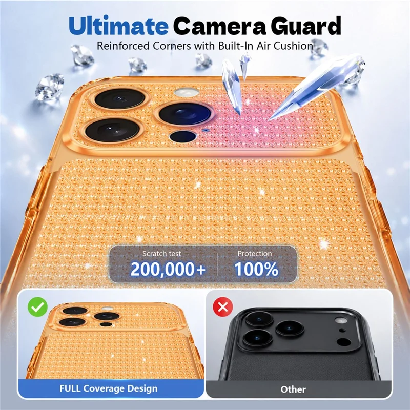 For iPhone 16 Pro Max TPU-case med diamantstruktur Glitter stødfast telefonbeskyttelse med luftpude i hjørner - Orange