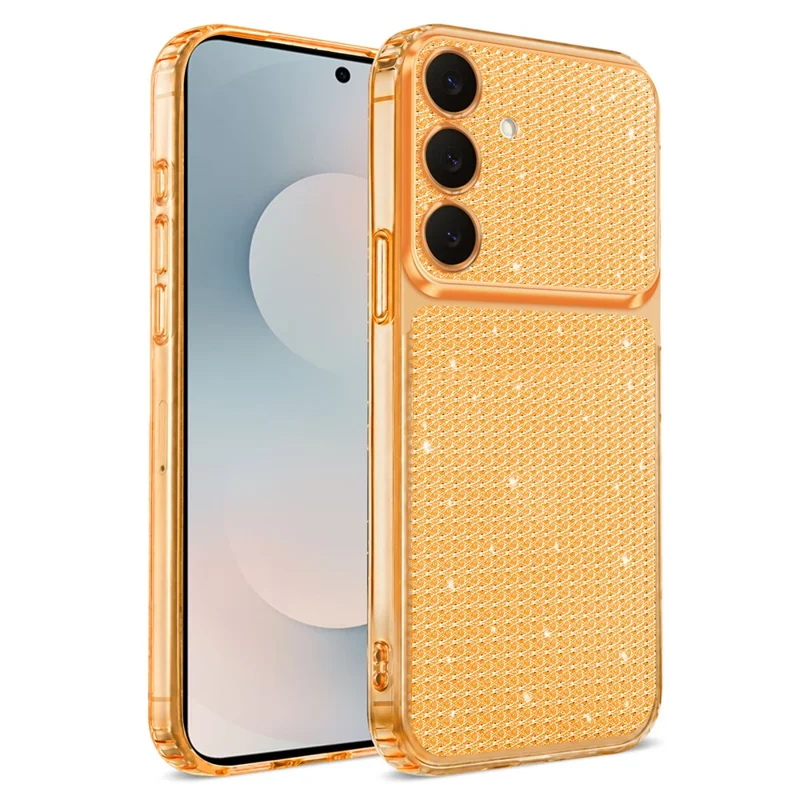 For Samsung Galaxy S26 FE  /  Galaxy S25 FE TPU Case Diamond Texture Glitter Shockproof Phone Cover with Airbag Corner - Orange