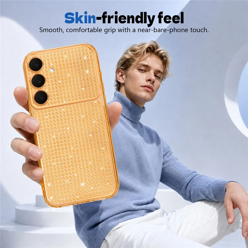 For Samsung Galaxy S26 FE  /  Galaxy S25 FE TPU Case Diamond Texture Glitter Shockproof Phone Cover with Airbag Corner - Orange