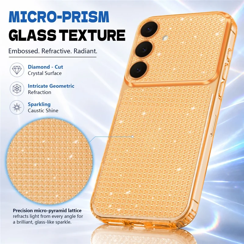 For Samsung Galaxy S26 FE  /  Galaxy S25 FE TPU Case Diamond Texture Glitter Shockproof Phone Cover with Airbag Corner - Orange