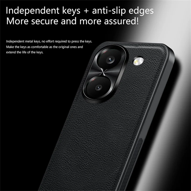 For Xiaomi Redmi Turbo 5 5G Case PU + TPU + PC Phone Back Cover with Metal Lens Frame - Black
