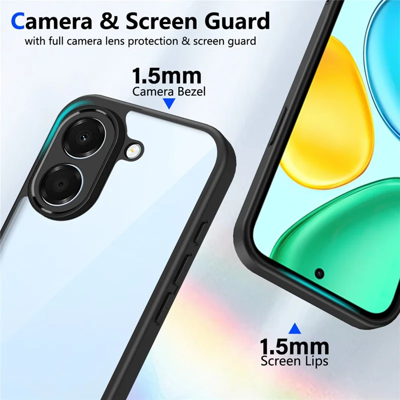 Чехол для Honor X7e 4G, матовый, прозрачный, из поликарбоната и ТПУ, ударопрочный, черный