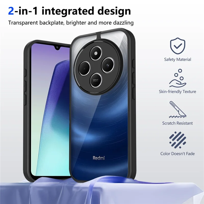 For Xiaomi Redmi 17C 4G Case Matte Skin Touch Clear PC + TPU Shockproof Phone Back Cover - Black
