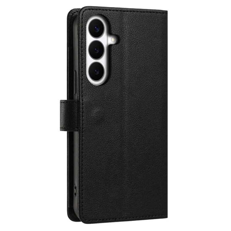 For Samsung Galaxy S26 Case PU Leather Butterfly Floral Zippered Wallet Phone Cover with Wrist Strap / Shoulder Strap - Black