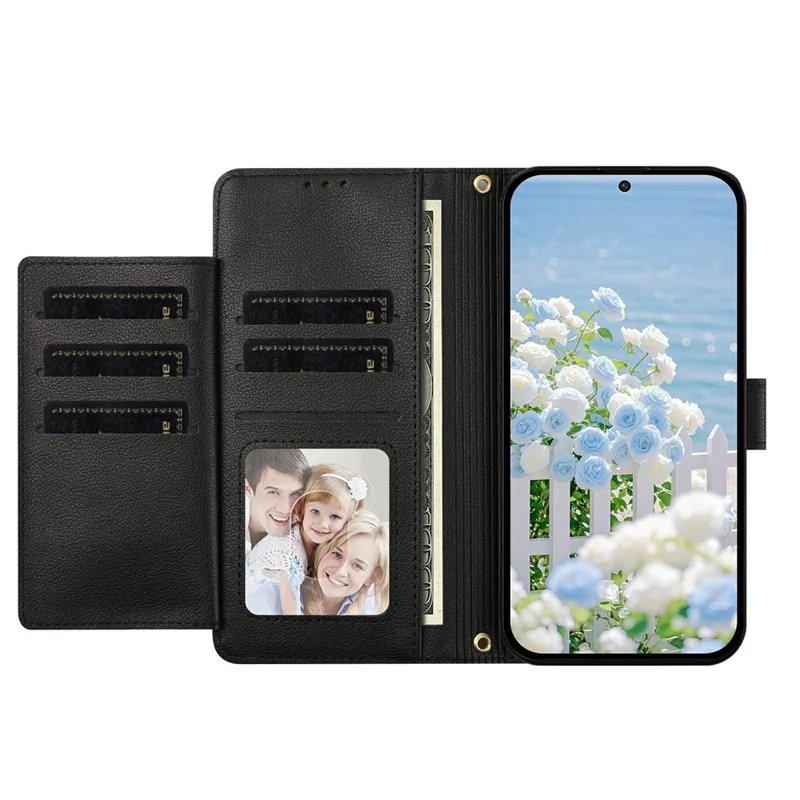 For Samsung Galaxy A27 5G Case PU Leather Butterfly Floral Zippered Wallet Phone Cover with Wrist Strap / Shoulder Strap - Black
