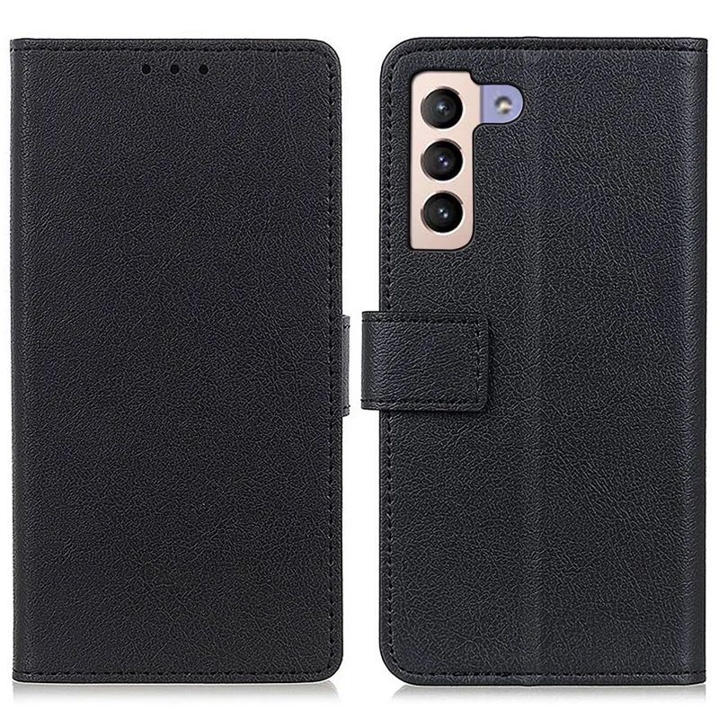 Textured Phone Case for Samsung Galaxy S23, Drop Resistant PU Leather Stand Shell Folio Flip Wallet Cover - Black