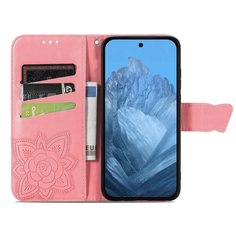 Funda para Google Pixel 11 Pro / Funda con Cartera de Cuero PU con Dibujo de Mariposa y Correa para Pixel 11 - Rosa