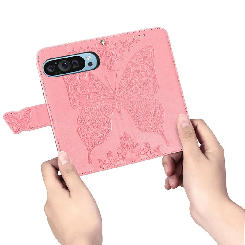 Funda para Google Pixel 11 Pro / Funda con Cartera de Cuero PU con Dibujo de Mariposa y Correa para Pixel 11 - Rosa