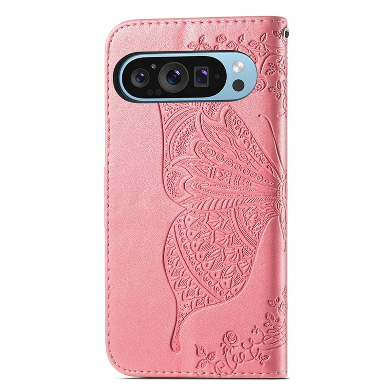 Funda para Google Pixel 11 Pro / Funda con Cartera de Cuero PU con Dibujo de Mariposa y Correa para Pixel 11 - Rosa