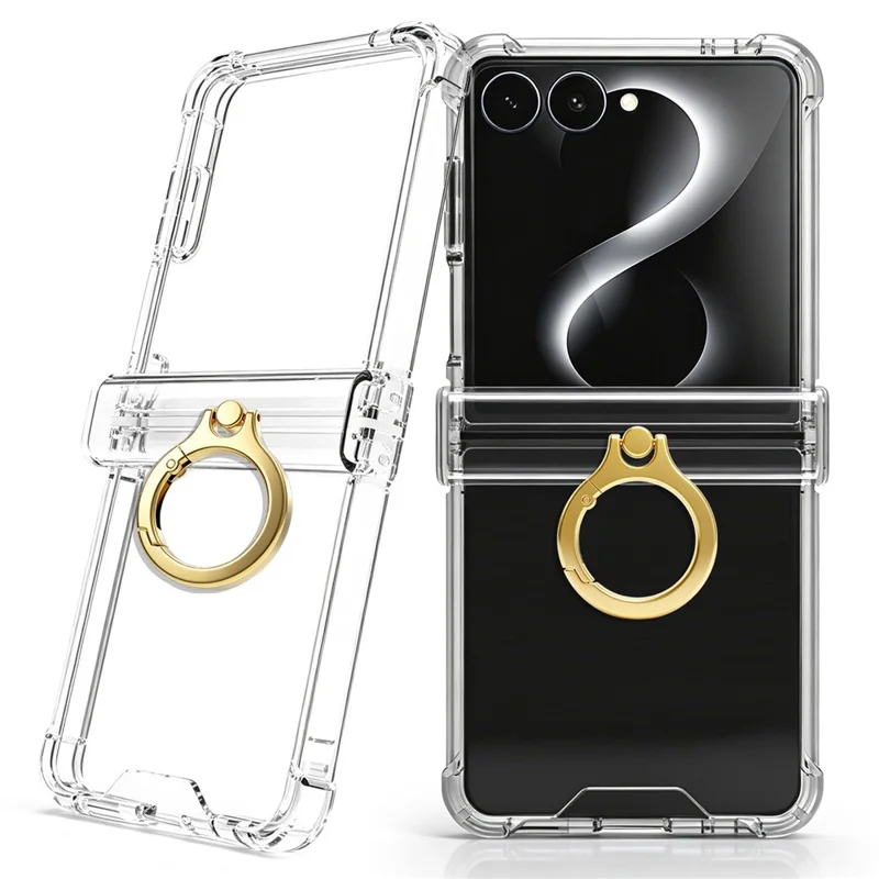 For Samsung Galaxy Z Flip8 Case 2.0mm PC + TPU Hinge Protection Phone Cover with Ring Holder - Transparent