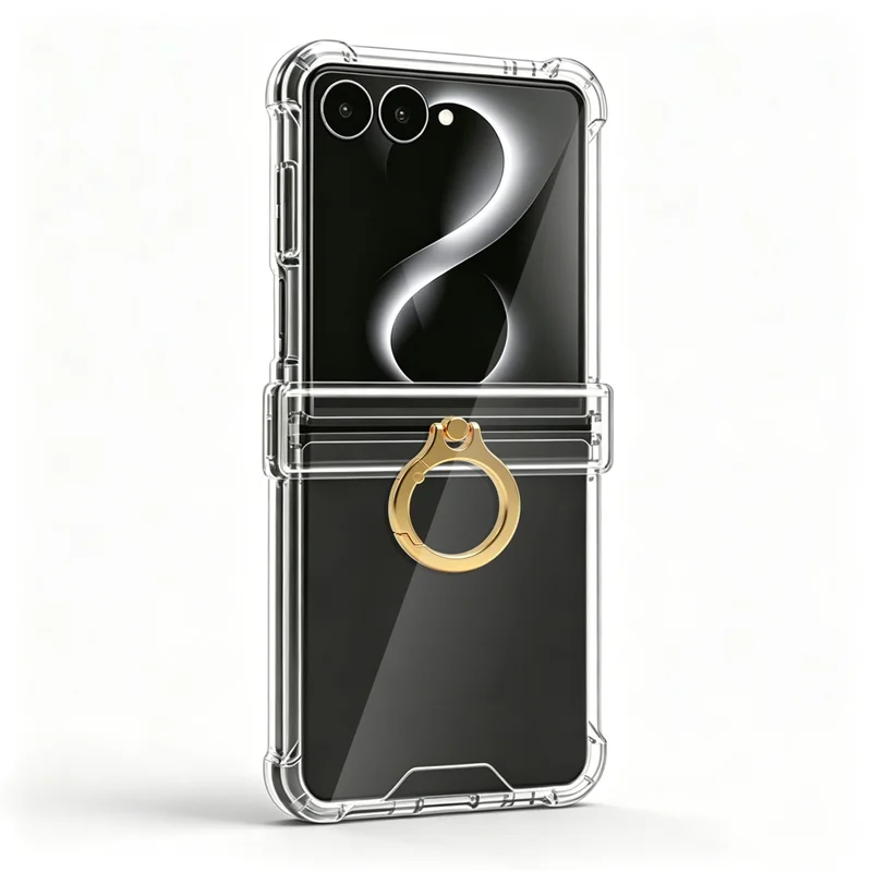 For Samsung Galaxy Z Flip8 Case 2.0mm PC + TPU Hinge Protection Phone Cover with Ring Holder - Transparent