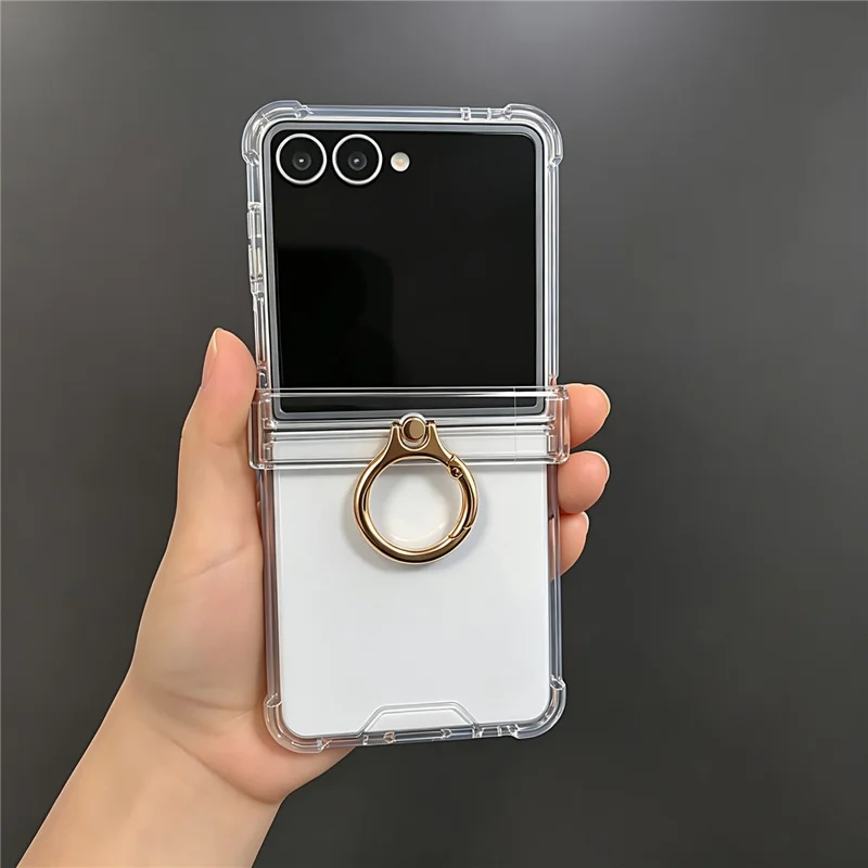 For Samsung Galaxy Z Flip8 Case 2.0mm PC + TPU Hinge Protection Phone Cover with Ring Holder - Transparent