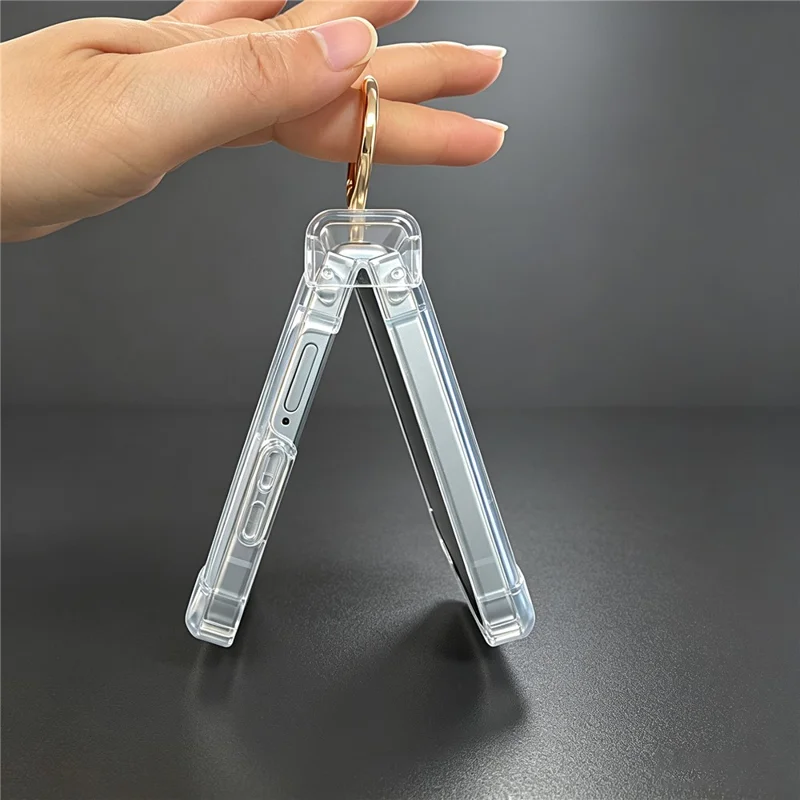 For Samsung Galaxy Z Flip8 Case 2.0mm PC + TPU Hinge Protection Phone Cover with Ring Holder - Transparent