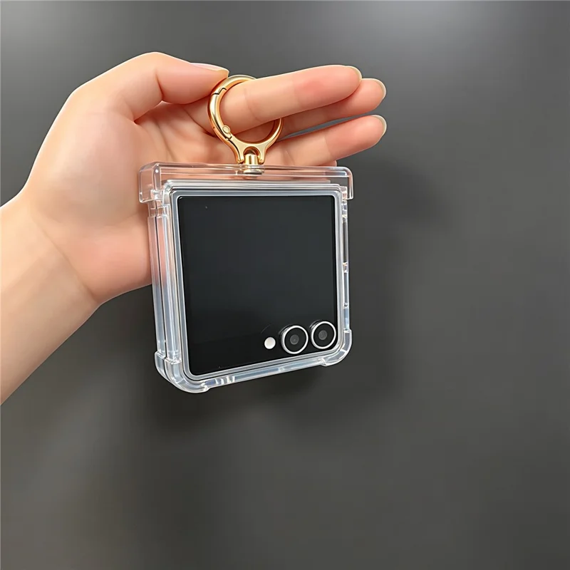 For Samsung Galaxy Z Flip8 Case 2.0mm PC + TPU Hinge Protection Phone Cover with Ring Holder - Transparent