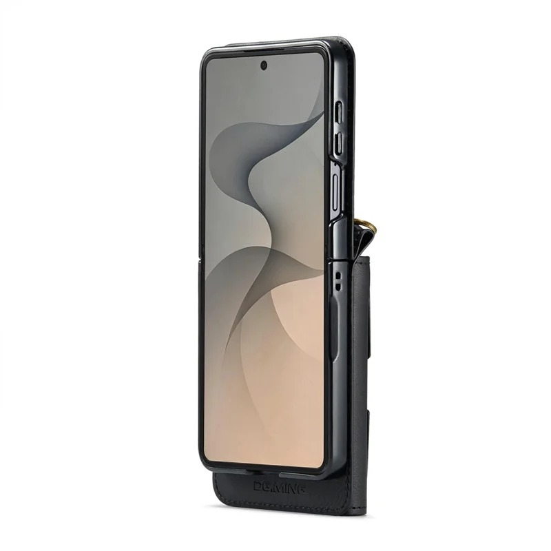DG.MING M6 Series For Samsung Galaxy Z Flip8 Foldable Case PU + PC Phone Cover with Wallet   /   Shoulder Strap - Black