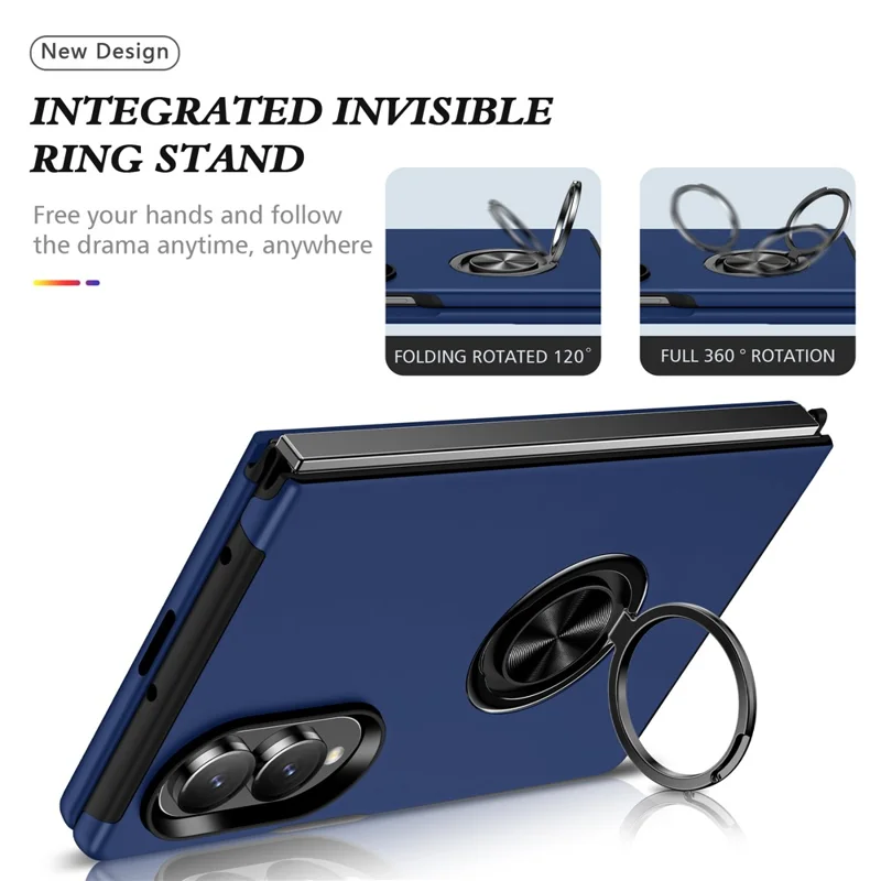Cover per Samsung Galaxy Z Fold8 in PC + TPU con supporto ad anello girevole - Blu