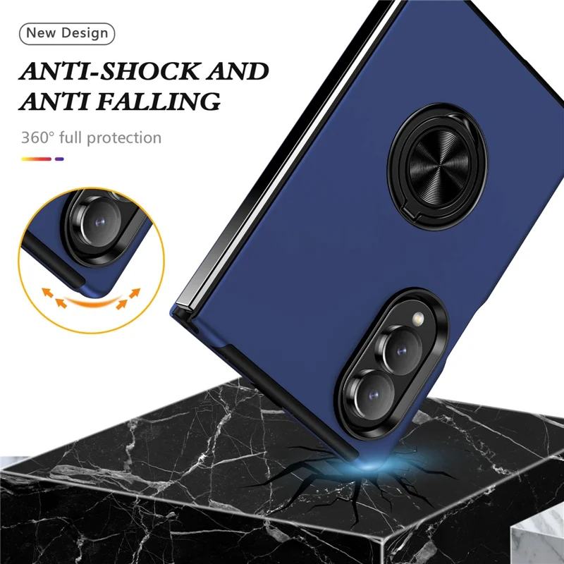Cover per Samsung Galaxy Z Fold8 in PC + TPU con supporto ad anello girevole - Blu
