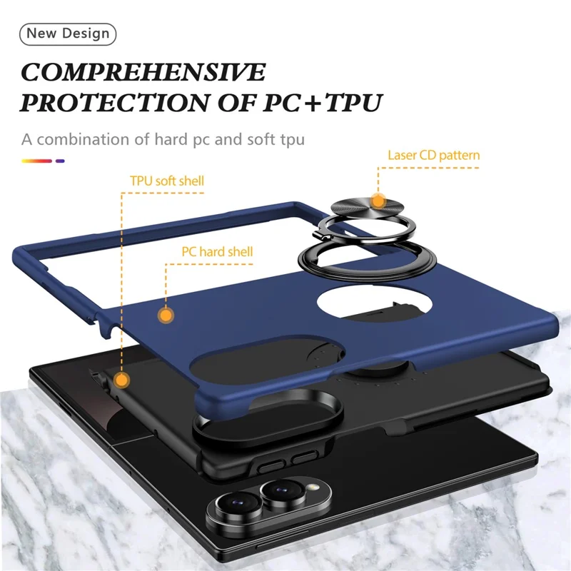 Cover per Samsung Galaxy Z Fold8 in PC + TPU con supporto ad anello girevole - Blu