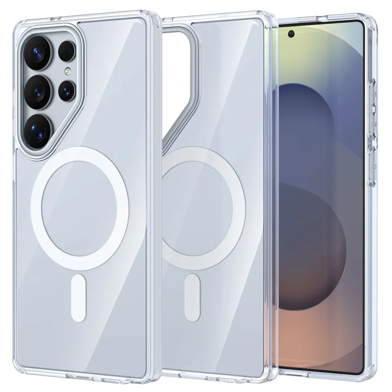 For Samsung Galaxy S24 Ultra Magnetic Case TPU + Acrylic Shockproof Anti-Scratch Phone Cover - White