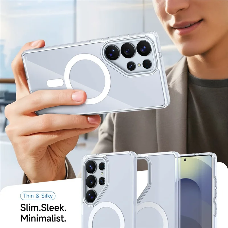 For Samsung Galaxy S24 Ultra Magnetic Case TPU + Acrylic Shockproof Anti-Scratch Phone Cover - White
