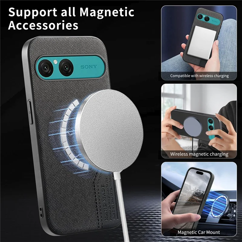 For Sony Xperia 10 VII Magnetic Case Cloth Texture PU Leather + PC + TPU Phone Cover - Black