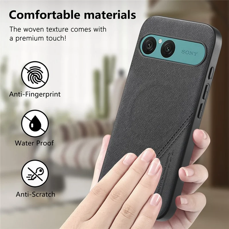 For Sony Xperia 10 VII Magnetic Case Cloth Texture PU Leather + PC + TPU Phone Cover - Black