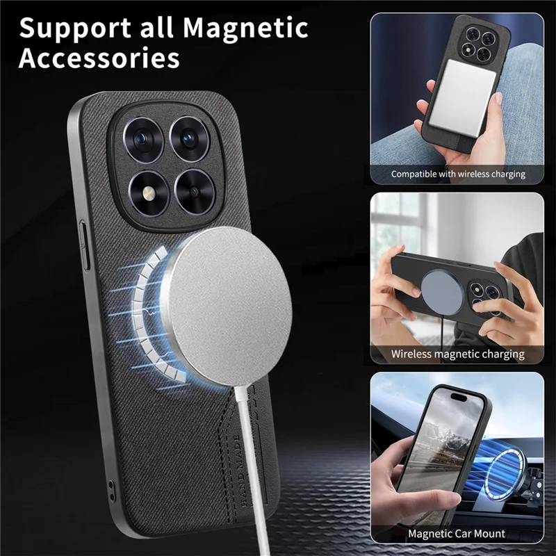 For Xiaomi Redmi Note 15 Pro 4G (Global) Magnetic Case Cloth Texture PU Leather + PC + TPU Phone Cover - Black