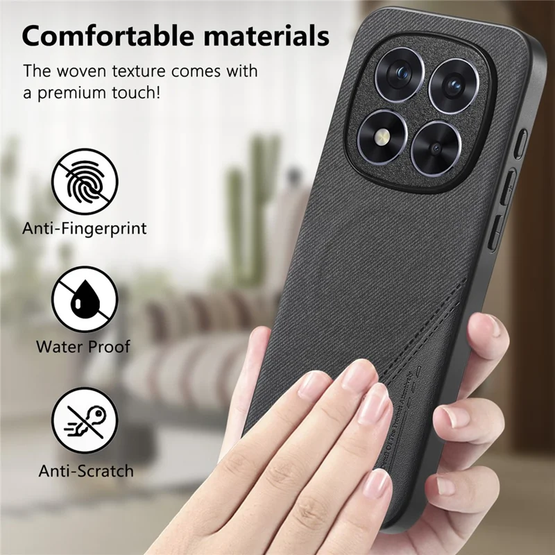 For Xiaomi Redmi Note 15 Pro 4G (Global) Magnetic Case Cloth Texture PU Leather + PC + TPU Phone Cover - Black