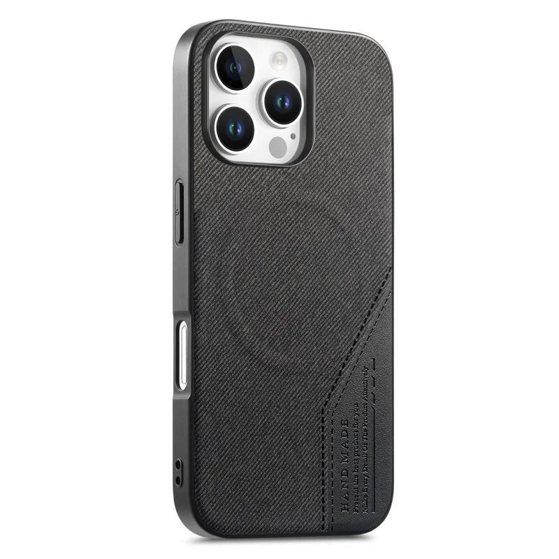 For iPhone 16 Pro Max Magnetic Case Cloth Texture PU Leather + PC + TPU Phone Cover - Black