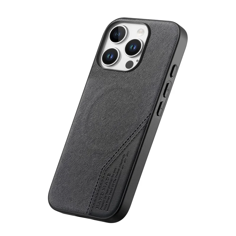 For iPhone 16 Pro Max Magnetic Case Cloth Texture PU Leather + PC + TPU Phone Cover - Black