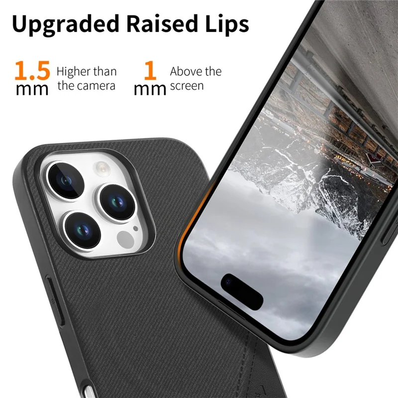 For iPhone 16 Pro Max Magnetic Case Cloth Texture PU Leather + PC + TPU Phone Cover - Black