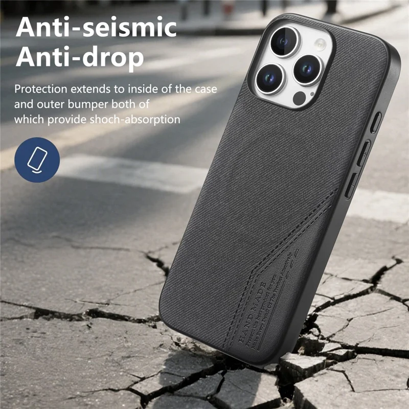 For iPhone 16 Pro Max Magnetic Case Cloth Texture PU Leather + PC + TPU Phone Cover - Black