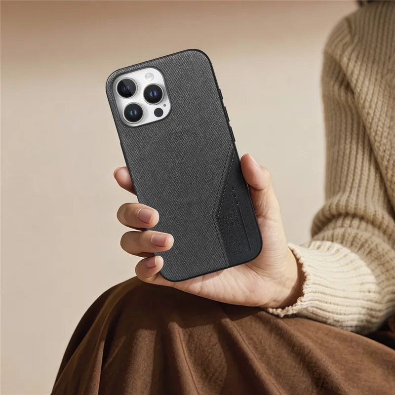 For iPhone 16 Pro Max Magnetic Case Cloth Texture PU Leather + PC + TPU Phone Cover - Black