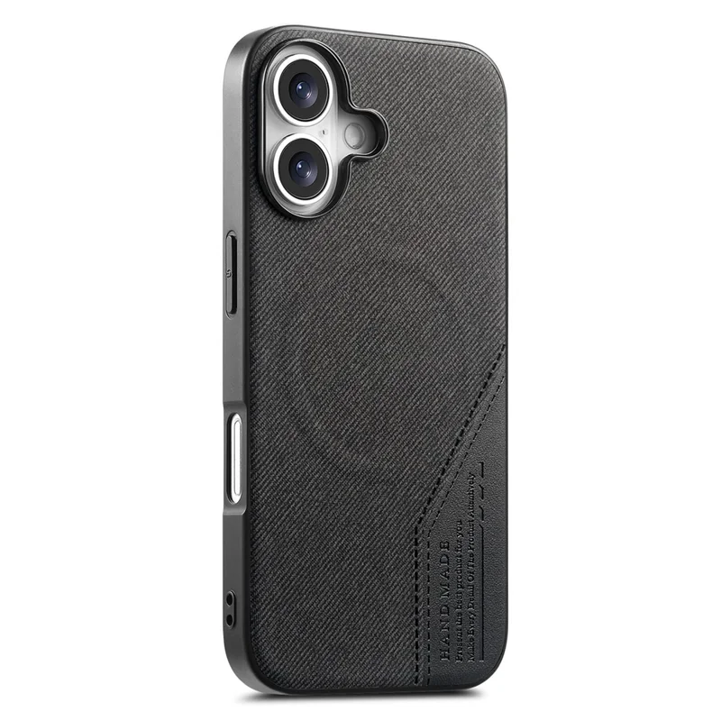 For iPhone 17 Magnetic Case Cloth Texture PU Leather + PC + TPU Phone Cover - Black