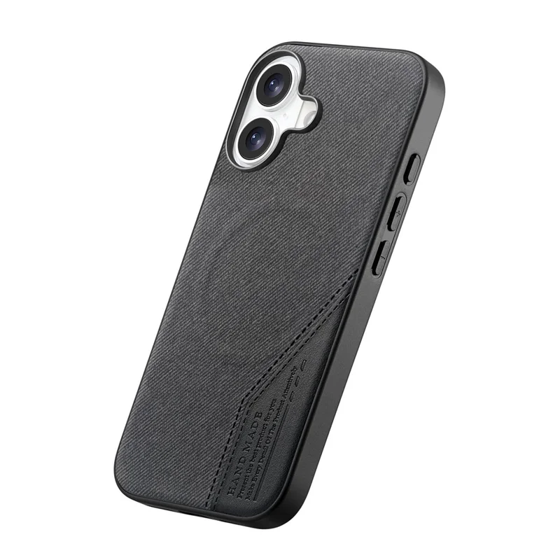 For iPhone 17 Magnetic Case Cloth Texture PU Leather + PC + TPU Phone Cover - Black