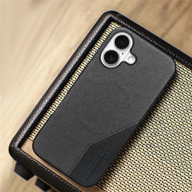 For iPhone 16 Magnetic Case Cloth Texture PU Leather + PC + TPU Phone Cover - Black